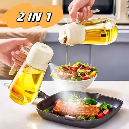 2-in-1 Glass Olive Oil Sprayer Dispenser: 470ML for Cooking, BBQ, and Air Fryer