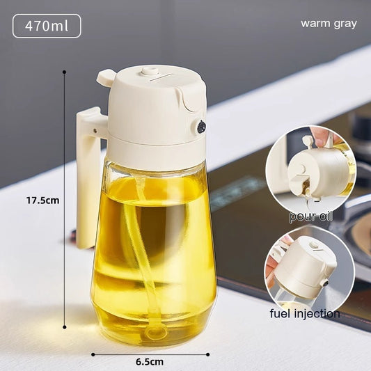 2-in-1 Glass Olive Oil Sprayer Dispenser: 470ML for Cooking, BBQ, and Air Fryer